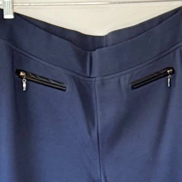 Rara Avis Pull on Ponte Straight Leg Pants Aegean Blue Faux Pockets with Zip  1X - Picture 2 of 6
